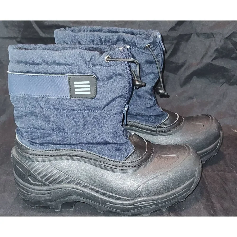 Lands End Snow Winter Boots Black Waterproof Zipper & Draw String at Top Boys 2